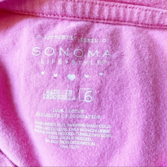 Sonoma  “Life is Beautiful “Floral Sequins Pink Tee. Size 6 - Picture 3 of 5
